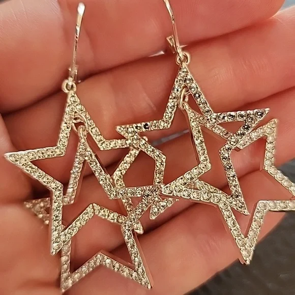 Silver Star Dangle Earrings - Picture 5 of 8